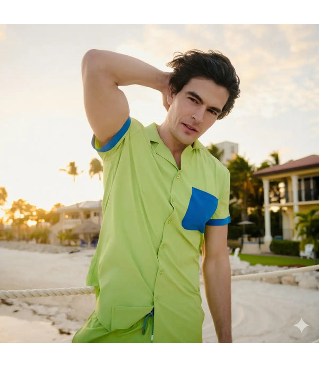 Men’s Short Sleeve Tailored Fit Button-Down Shirt – Key Lime