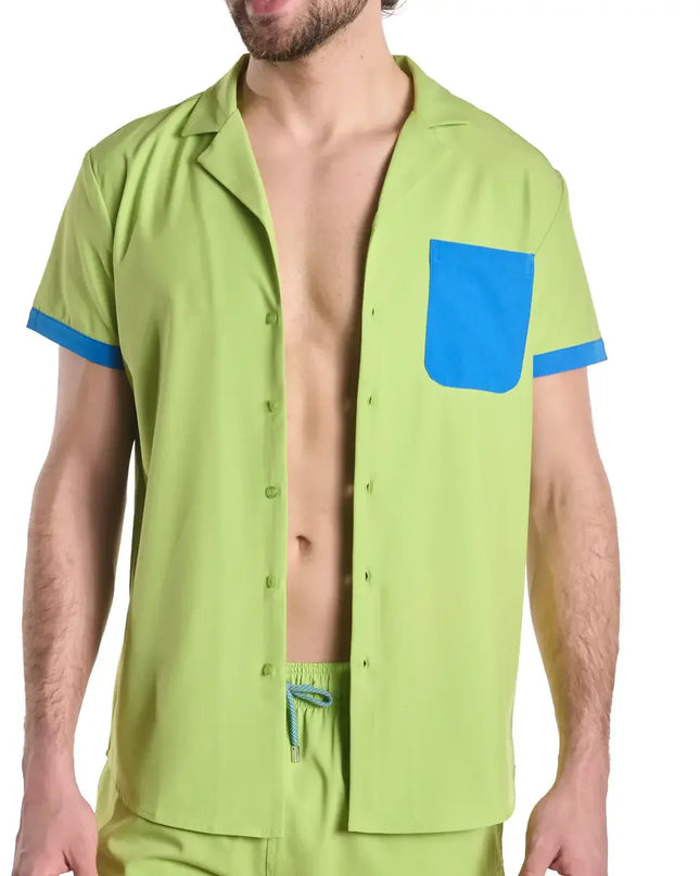 Men’s Short Sleeve Tailored Fit Button-Down Shirt – Key Lime