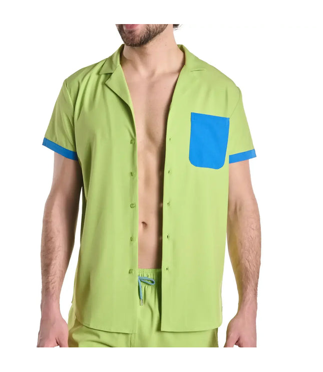 Men’s Short Sleeve Tailored Fit Button-Down Shirt – Key Lime