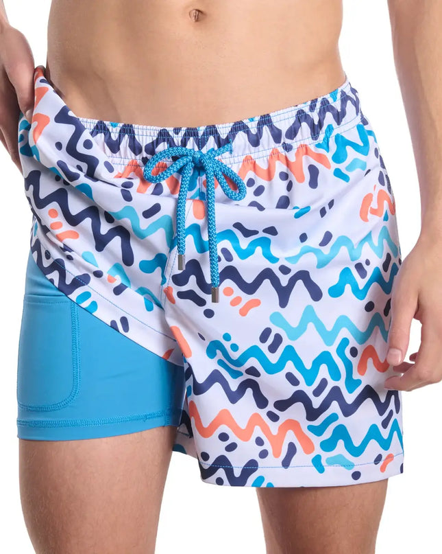 Men’s Premium Compression-Lined Hybrid Shorts – Line Rush-Ocean and Sol