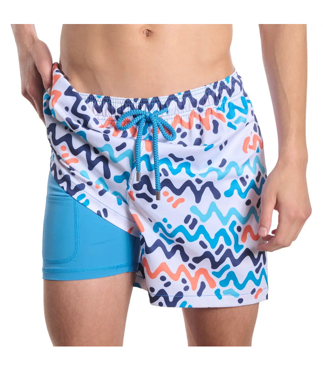 Men’s Premium Compression-Lined Hybrid Shorts – Line Rush-Ocean and Sol