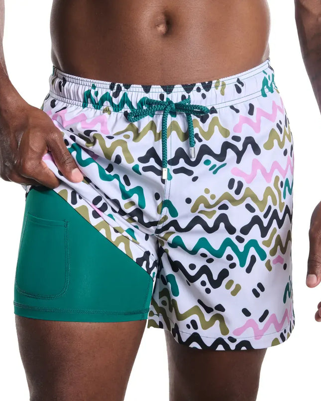 Men’s Premium Compression-Lined Hybrid Shorts – Line Rush-Orchid and Kelp