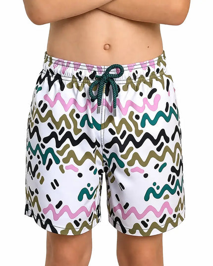 Boys Hybrid Swim & Play Shorts – Line Rush - Orchid and Kelp