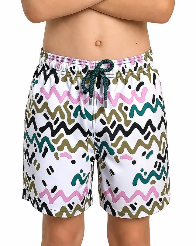 Boys Hybrid Swim & Play Shorts – Line Rush - Orchid and Kelp