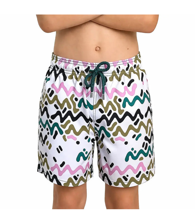 Boys Hybrid Swim & Play Shorts – Line Rush - Orchid and Kelp