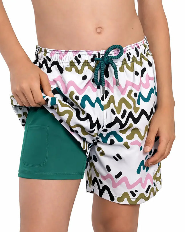 Boys Hybrid Swim & Play Shorts – Line Rush - Orchid and Kelp