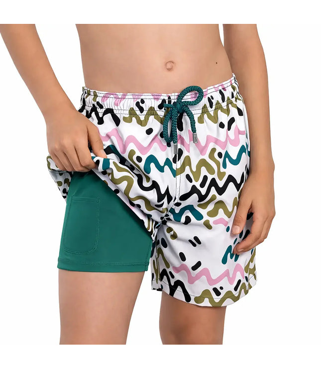 Boys Hybrid Swim & Play Shorts – Line Rush - Orchid and Kelp