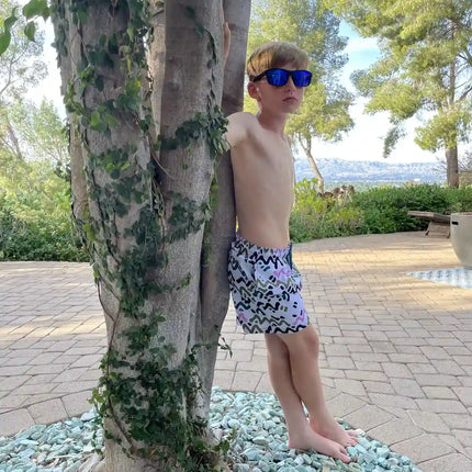 Boys Hybrid Swim & Play Shorts – Line Rush - Orchid and Kelp