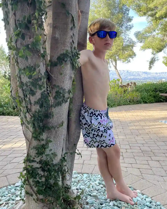 Boys Hybrid Swim & Play Shorts – Line Rush - Orchid and Kelp