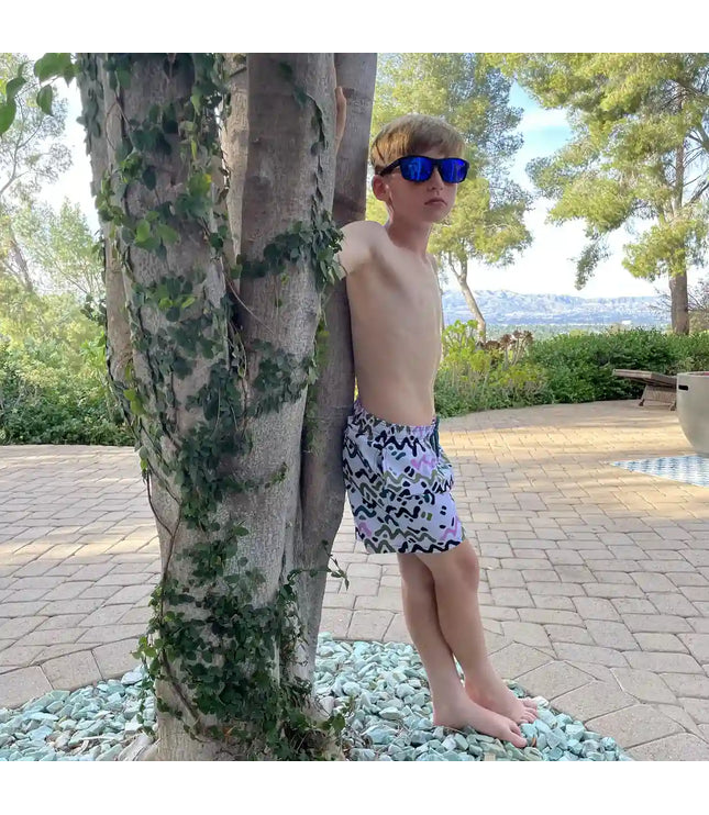 Boys Hybrid Swim & Play Shorts – Line Rush - Orchid and Kelp