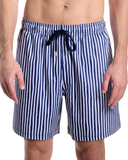Men’s Premium Compression-Lined Hybrid Shorts – Marina Pinstripe-Indigo and Surf