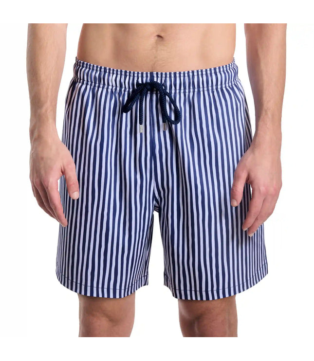 Men’s Premium Compression-Lined Hybrid Shorts – Marina Pinstripe-Indigo and Surf