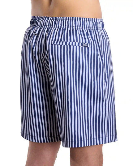 Men’s Premium Compression-Lined Hybrid Shorts – Marina Pinstripe-Indigo and Surf