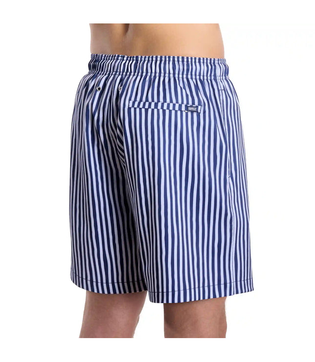 Men’s Premium Compression-Lined Hybrid Shorts – Marina Pinstripe-Indigo and Surf