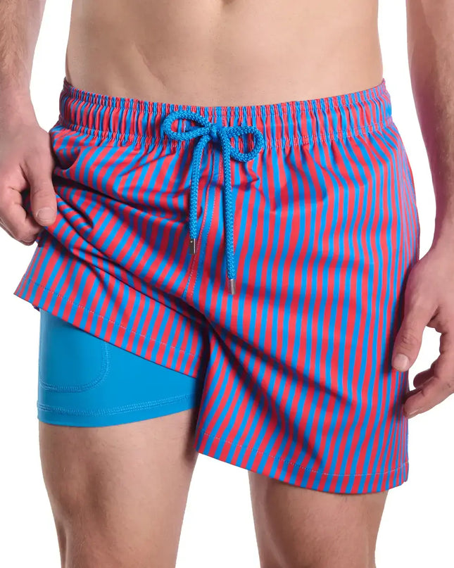 Men’s Premium Compression-Lined Hybrid Shorts – Marina Pinstripe - Blaze and Tide