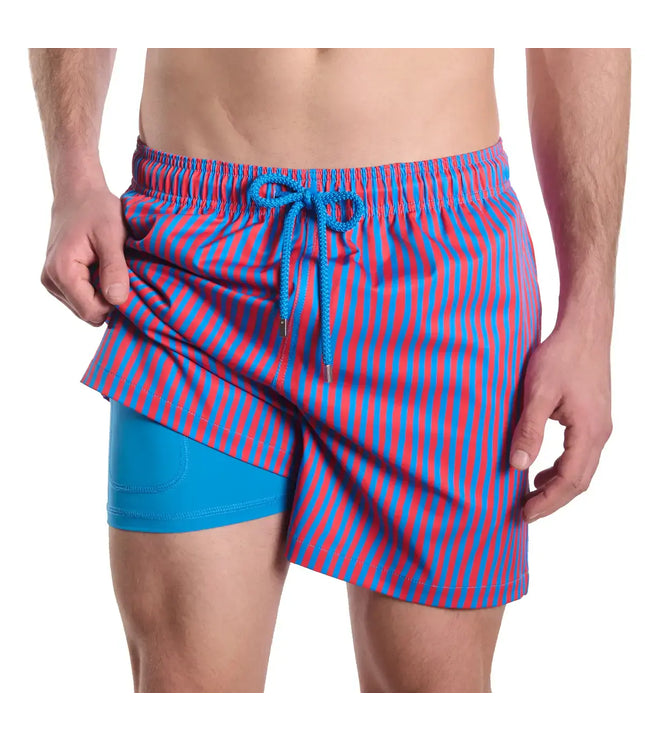Men’s Premium Compression-Lined Hybrid Shorts – Marina Pinstripe - Blaze and Tide