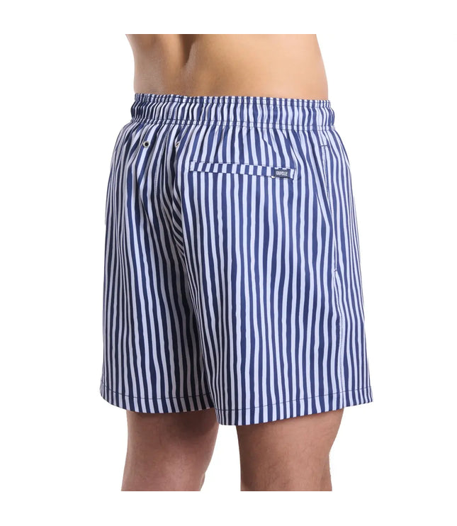 Men’s Premium Compression-Lined Hybrid Shorts – Marina Pinstripe-Indigo and Surf