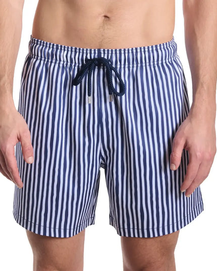 Men’s Premium Compression-Lined Hybrid Shorts – Marina Pinstripe-Indigo and Surf
