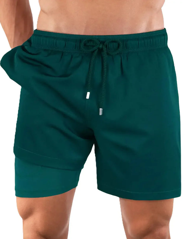 Men’s Premium Compression-Lined Hybrid Shorts – Night Green