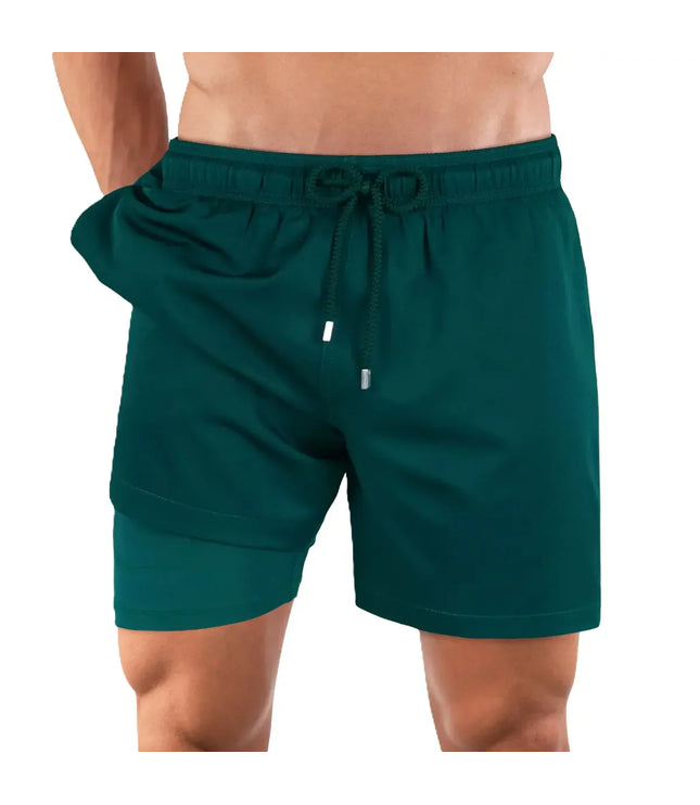 Men’s Premium Compression-Lined Hybrid Shorts – Night Green