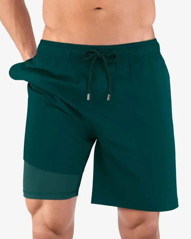 Men’s Premium Compression-Lined Hybrid Shorts – Night Green
