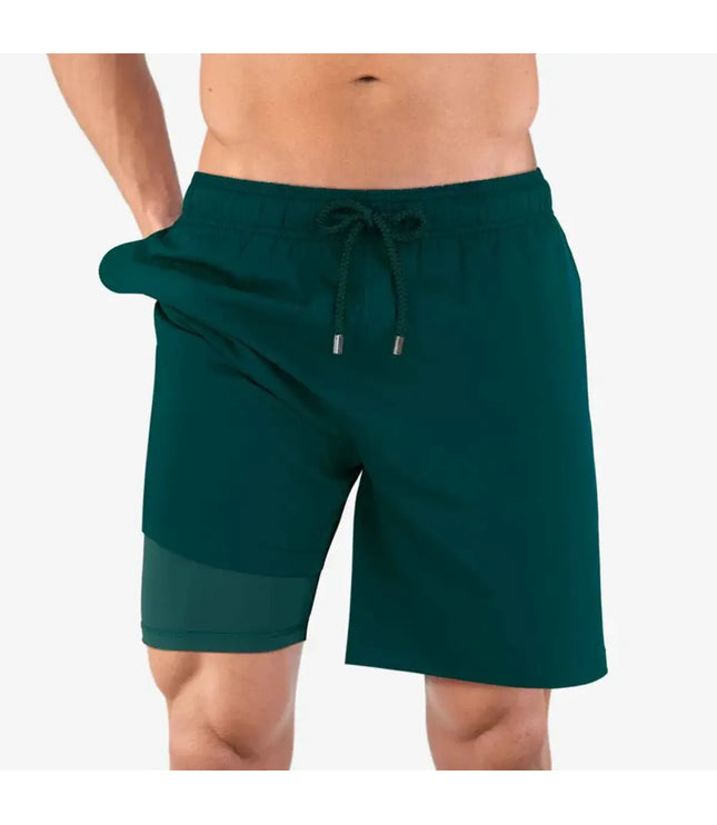 Men’s Premium Compression-Lined Hybrid Shorts – Night Green