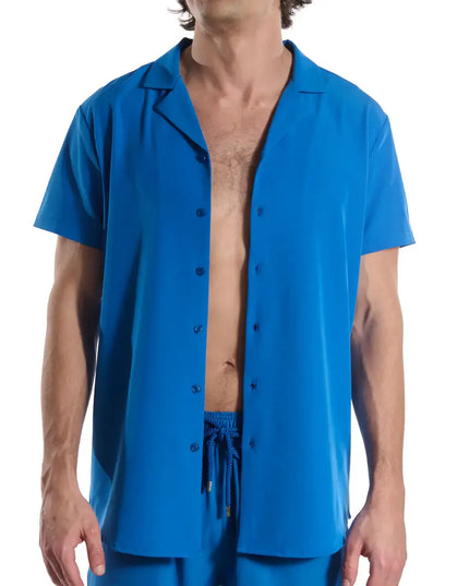 Men’s Short Sleeve Tailored Fit Button-Down Shirt – Ocean Blue
