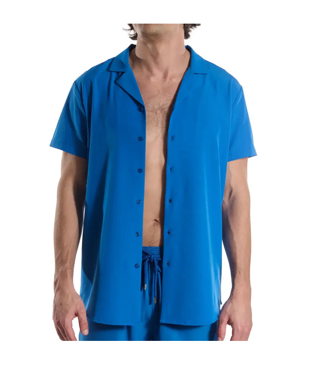 Men’s Short Sleeve Tailored Fit Button-Down Shirt – Ocean Blue