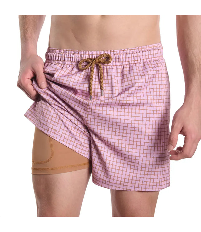 Men’s Premium Compression-Lined Hybrid Shorts – Pixel Break - Rosetide