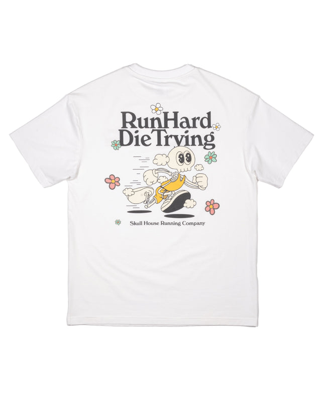 RUN HARD TEE, UNISEX - WHITE