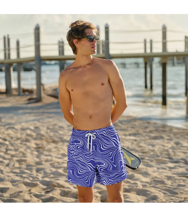 Men’s Premium Compression-Lined Hybrid Shorts – Sand Waves-Harbor and Surf