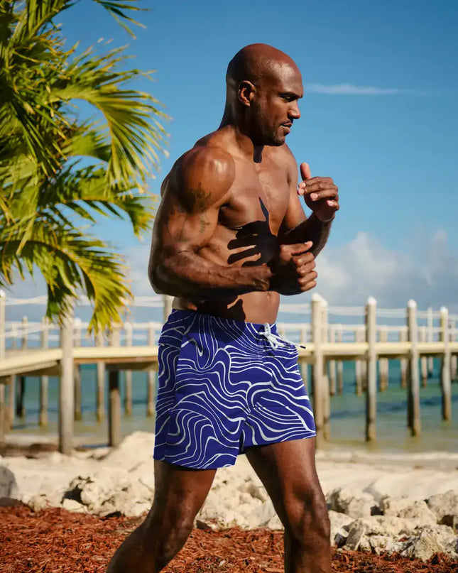 Men’s Premium Compression-Lined Hybrid Shorts – Sand Waves-Harbor and Surf