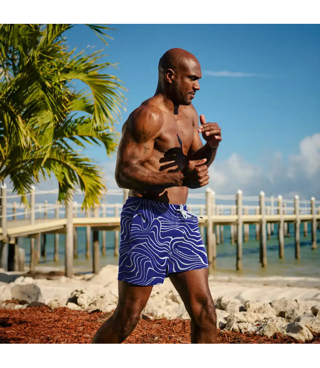 Men’s Premium Compression-Lined Hybrid Shorts – Sand Waves-Harbor and Surf