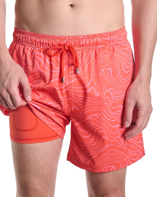 Men’s Premium Compression-Lined Hybrid Shorts – Sand Waves Heat and Bloom