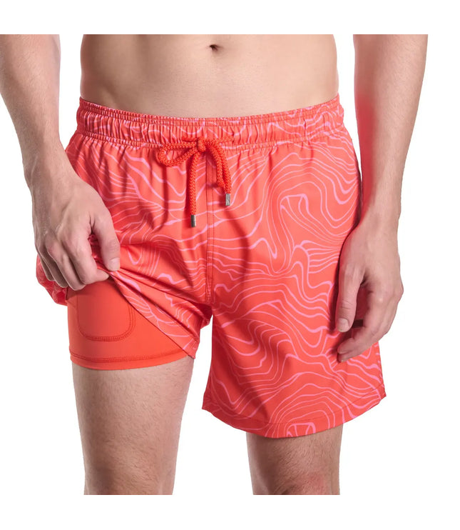 Men’s Premium Compression-Lined Hybrid Shorts – Sand Waves Heat and Bloom