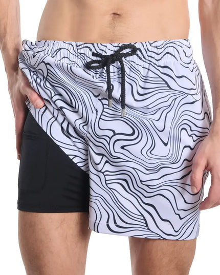 Men’s Premium Compression-Lined Hybrid Shorts – Sand Waves-Surf and Storm