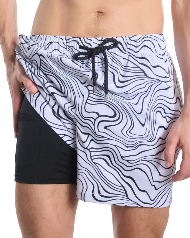 Men’s Premium Compression-Lined Hybrid Shorts – Sand Waves-Surf and Storm