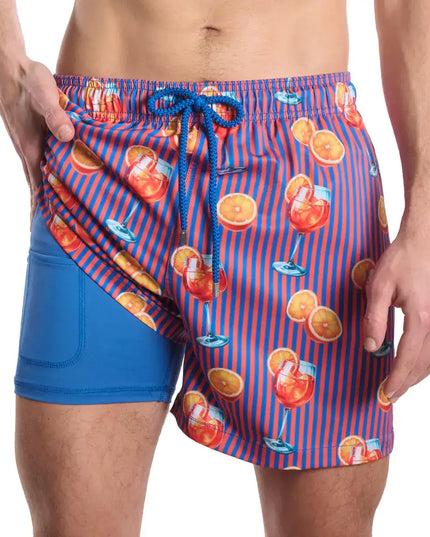 Men’s Premium Compression-Lined Hybrid Shorts – Sunset Spritz - Ocean and Heat