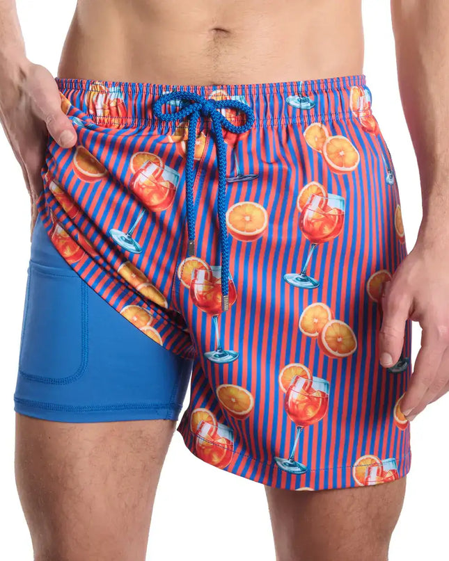 Men’s Premium Compression-Lined Hybrid Shorts – Sunset Spritz - Ocean and Heat