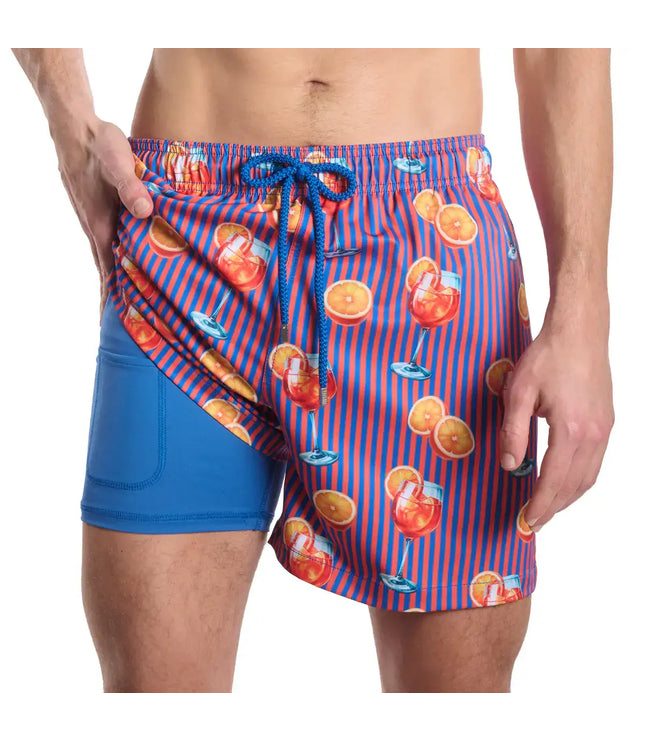 Men’s Premium Compression-Lined Hybrid Shorts – Sunset Spritz - Ocean and Heat