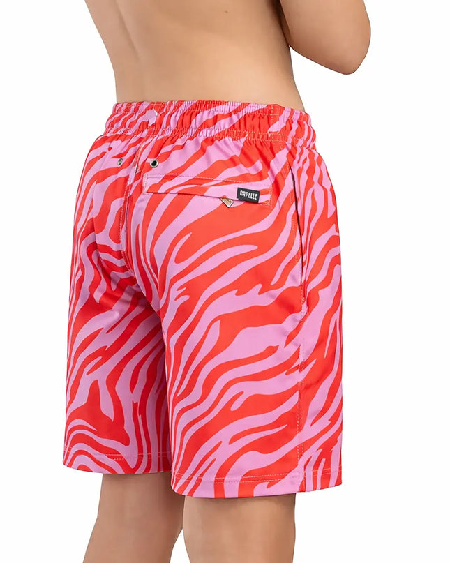 Boys Hybrid Swim & Play Shorts – Tropical Swirl - Coral and Orchid
