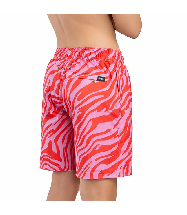 Boys Hybrid Swim & Play Shorts – Tropical Swirl - Coral and Orchid