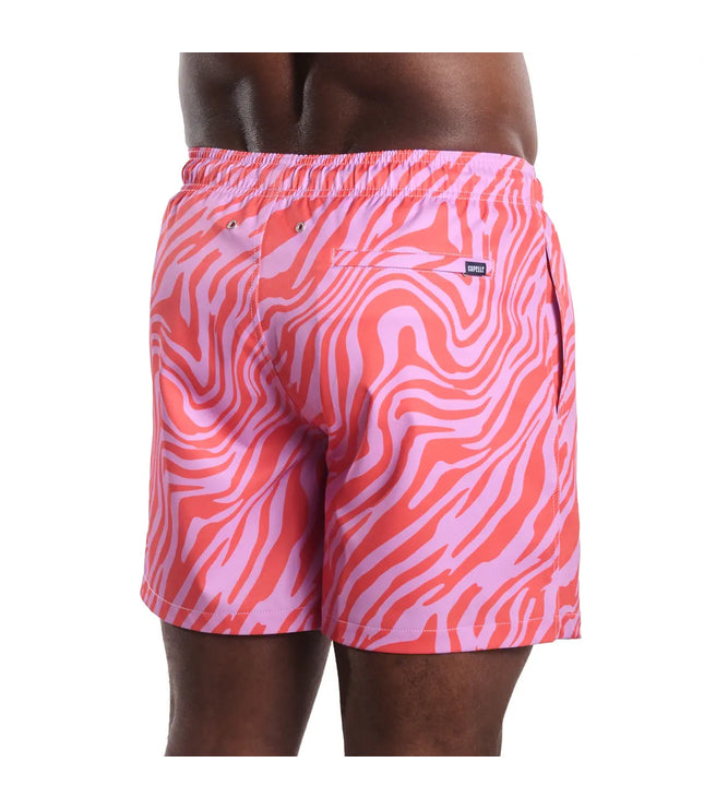 Men’s Premium Compression-Lined Hybrid Shorts – Tropical Swirl - Coral and Orchid