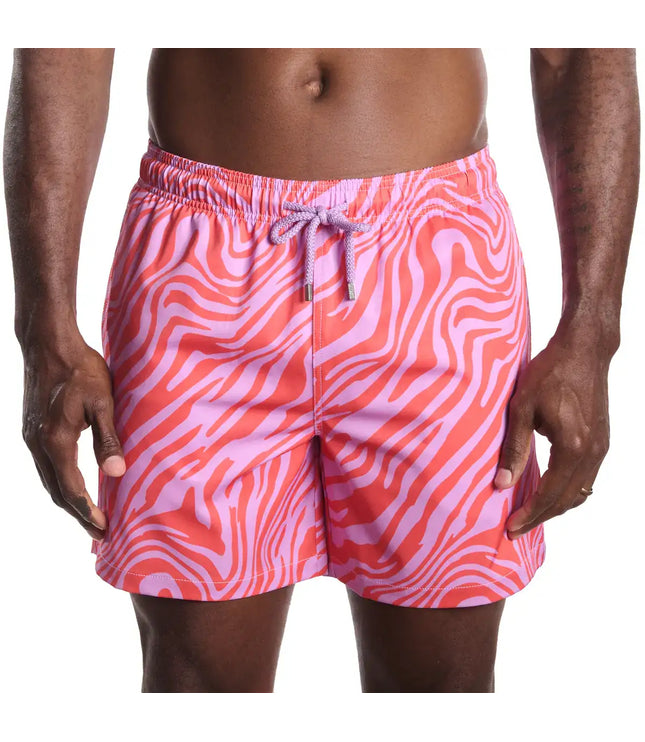 Men’s Premium Compression-Lined Hybrid Shorts – Tropical Swirl - Coral and Orchid