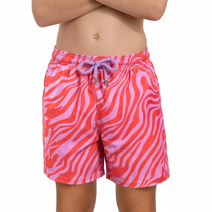 Boys Hybrid Swim & Play Shorts – Tropical Swirl - Coral and Orchid