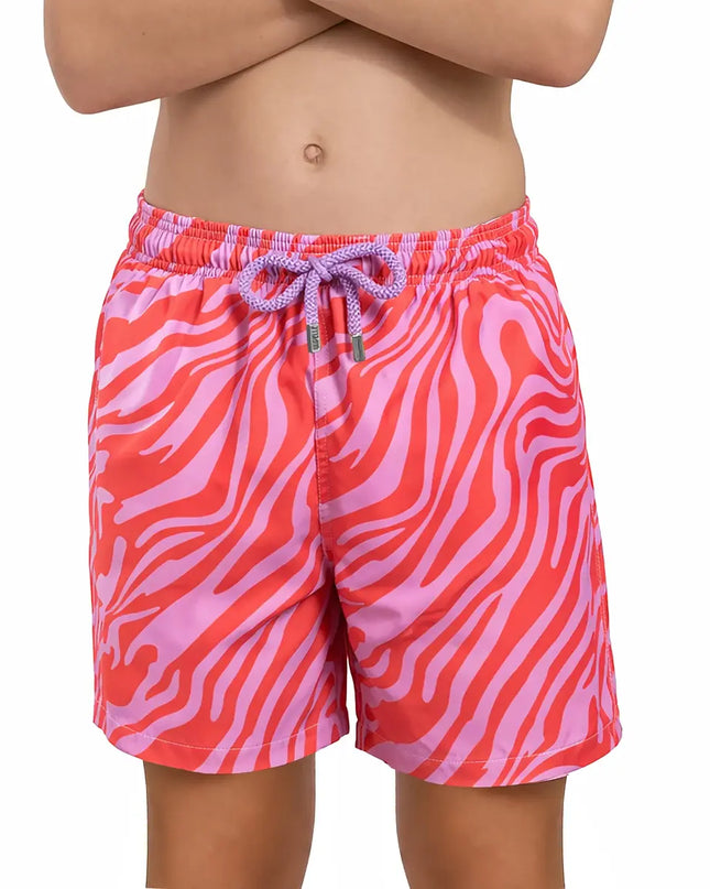 Boys Hybrid Swim & Play Shorts – Tropical Swirl - Coral and Orchid