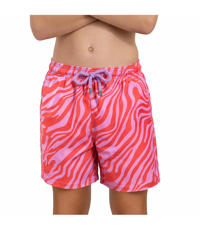 Boys Hybrid Swim & Play Shorts – Tropical Swirl - Coral and Orchid