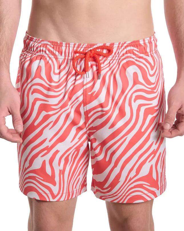 Men’s Premium Compression-Lined Hybrid Shorts – Tropical Swirl - Coral and Sand