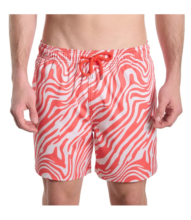 Men’s Premium Compression-Lined Hybrid Shorts – Tropical Swirl - Coral and Sand
