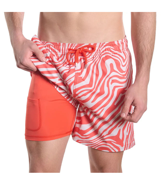 Men’s Premium Compression-Lined Hybrid Shorts – Tropical Swirl - Coral and Sand